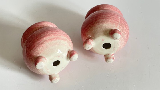 Image 1 of Pair of Pink Ceramic Candle Holders