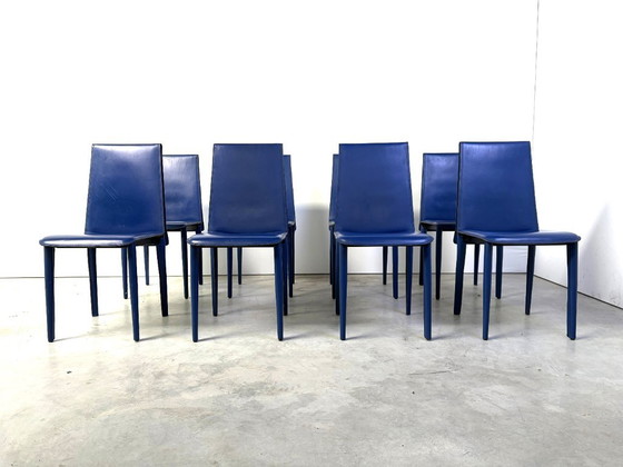 Blue Leather Dining Chairs by Fasem, 1980s - Set of 8 (photo 11 of 13)