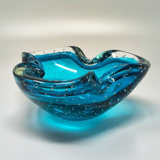 Image 1 of Cendrier ou vide-poches rose style milieu du siècle, années 1960, en verre de Murano Bullicante, par Flavio Poli.