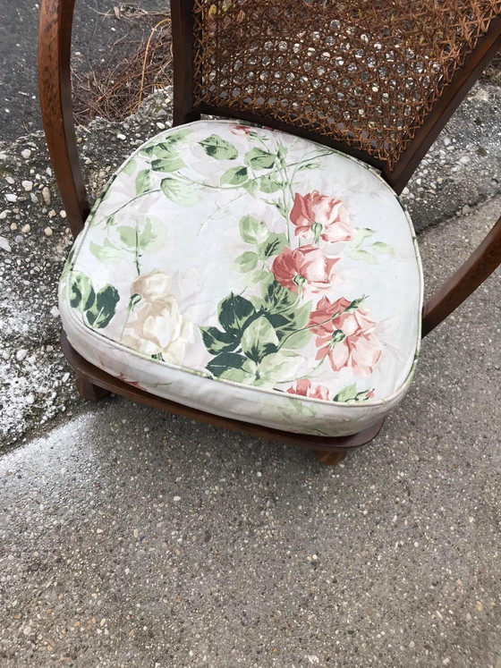 Vintage Floral Fabric and Wood Armchair, 1950s, Brown, Mid Century Modern (photo 5 of 9)
