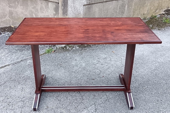 Image 1 of Mesa de bistró restaurada con acabado de teca, Francia, 1950.