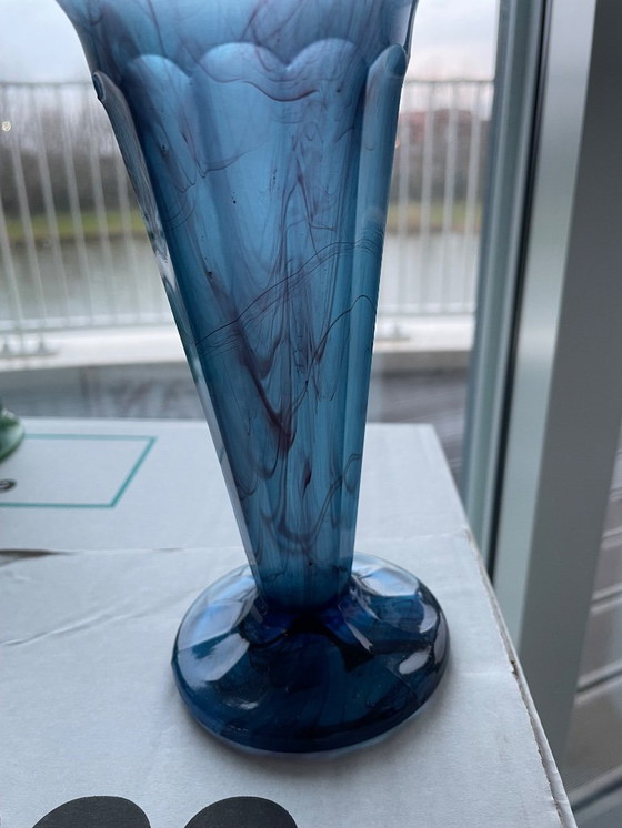 Image 1 of Blue Cloud glass vase, English