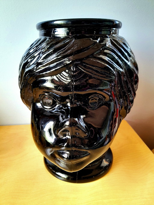 Moor's head vase or cachepot in glass, 1970