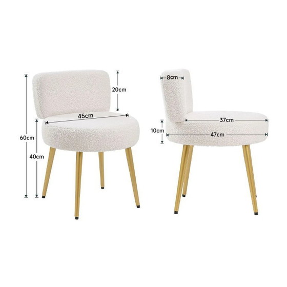 Image 1 of Voltsify Cream Faux Fur Vanity Stool Chair with Metal Legs for Apartments Guest Rooms Home Offices