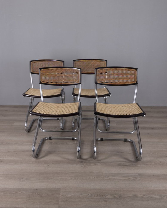 Image 1 of Set of 4 vintage 1960s metal and Vienna straw chairs, Italian design