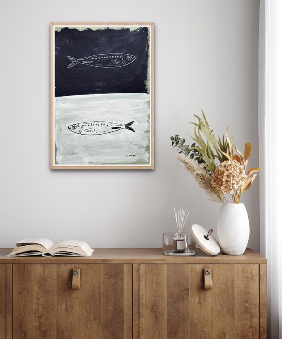Acrylic painting sardines fish black and white – Canson, Wall decoration, Paper (photo 6 of 6)