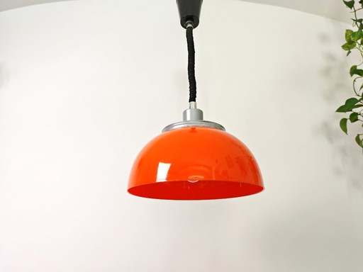 Vintage Meblo Guzzini Pendant Lamp, Guzzini Faro Ceiling Lamp, Space Age, Atomic, Retro Hanging Lamp, Spheric, 70's, Orange, 