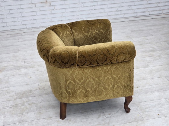 1950s, Danish relax chair, furniture velour, beech wood., Armchairs, Textile, Green (photo 11 of 18)