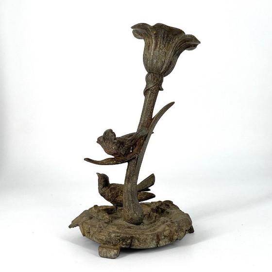 Image 1 of Antiker figürlicher Kerzenleuchter mit Vögeln, Zinkguss, um 1880–1900