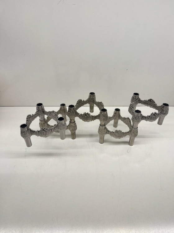 Lot of 4 "Quist" Stoff Nagel modular chrome stackable vintage candle holders, Metal, Silver (photo 3 of 7)