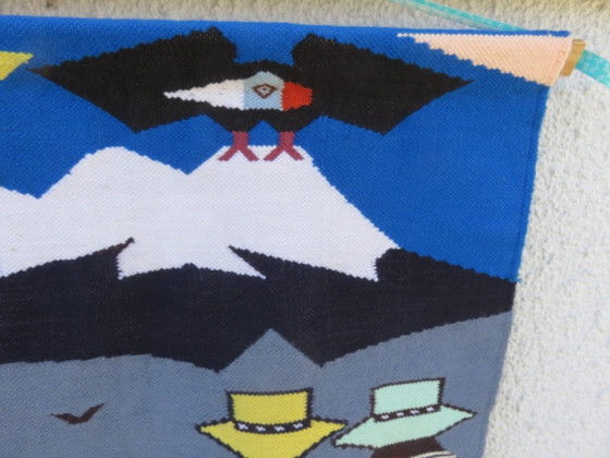 Large wool tapestry, Colombia, hand-woven, folk art, South America, 1970 – Wall decoration (photo 10 of 14)