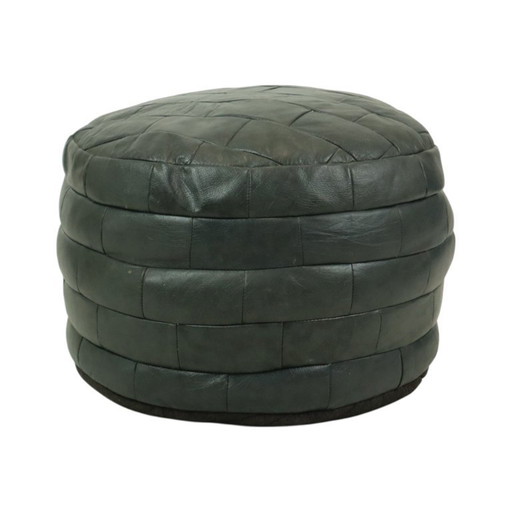 Pouf Vintage Rond Patchwork Patchs Cuir Artificiel 49cm