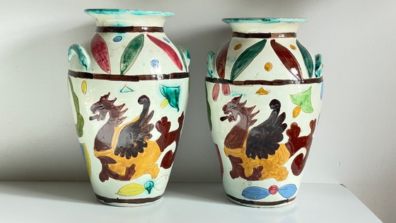 Image 1 of Vintage Italy VASES DRAGON Pattern