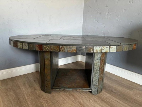 Brutalistische Salontafel, Stenen Tegel Roltafel Jaren 70, Steen, Grijs, 1970 (foto 3 van 7)