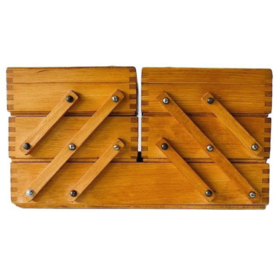 Image 1 of Scatola da cucito pieghevole in legno vintage, scatola artigianale di design danese, anni '60