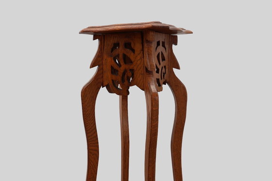 Image 1 of Art Deco tall pedestal in oak with 2 levels, France ca. 1915
