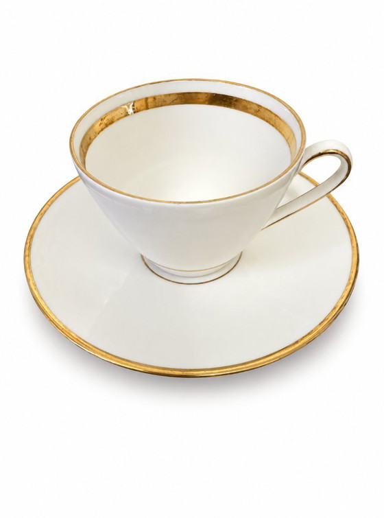 Seltmann Weiden 114 ensemble de 10 tasses à thé et soucoupes, blanc et or, Vaisselle, Porcelaine, Klassiek (photo 2 sur 5)