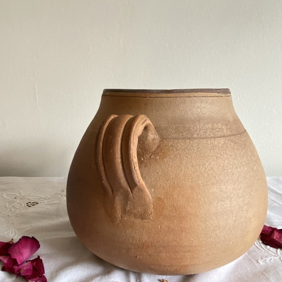 Image 1 of Pequeña olla de cerámica para cocinar de terracota de gres antiguo
