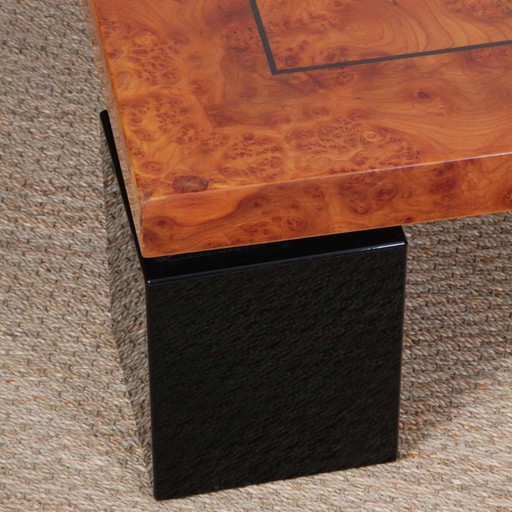 Tavolino quadrato in radica di olmo, 1980