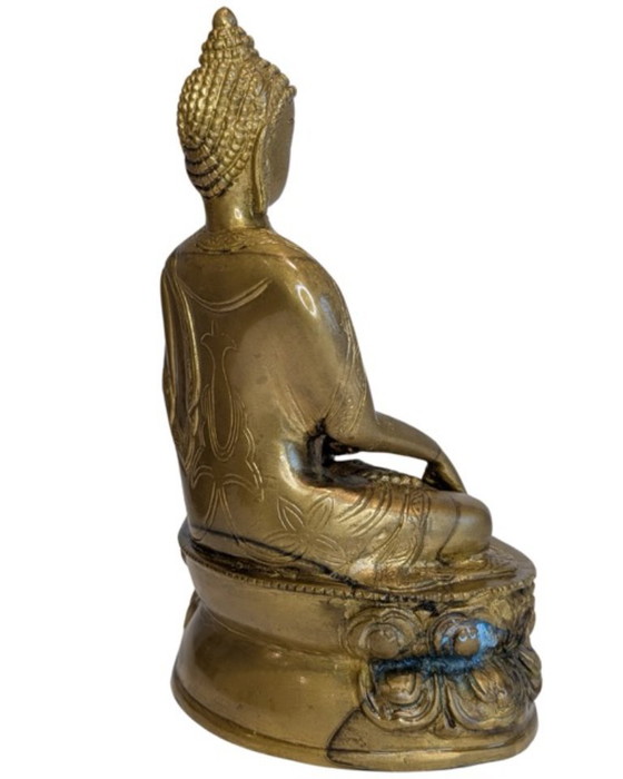 Bouddha tibétain antique en bronze doré – XIXe siècle - 087 – Sculptures, Gold (photo 4 of 10)