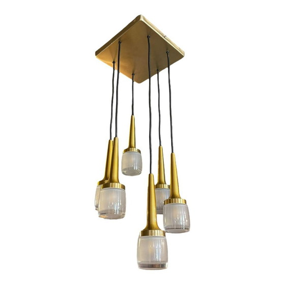 Lustre cascade 6 pièces en laiton doré, aluminium et verre de Staff Leuchten, années 1970 – Glass (photo 4 of 4)