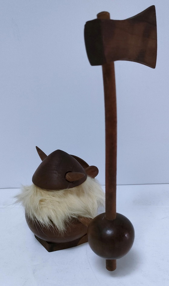 Image 1 of Three Wooden Vikings Scandinavian Design 70's