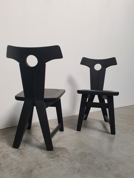 Brutalist Oak Chairs 60s Black
