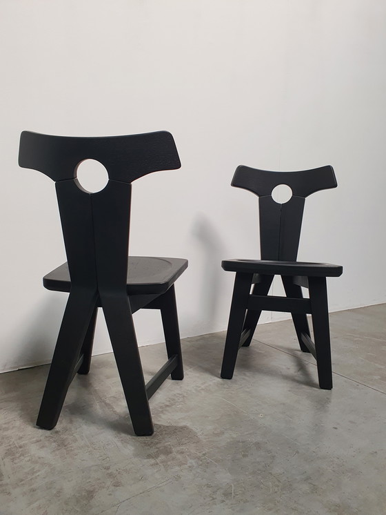 Image 1 of Brutalistische Eichenstühle 60er Jahre Schwarz