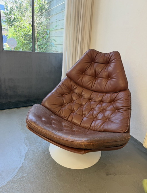 Poltrona lounge vintage Artifort F588 – stoelen fauteuils, Leather, Metal