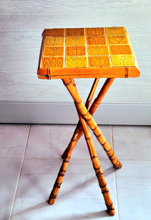 Tavolino in bambù e ceramica di Pierre Louis Brechat