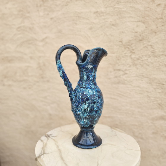 Image 1 of Large vintage vase in deep blue lava glaze - 38 cm, handmade