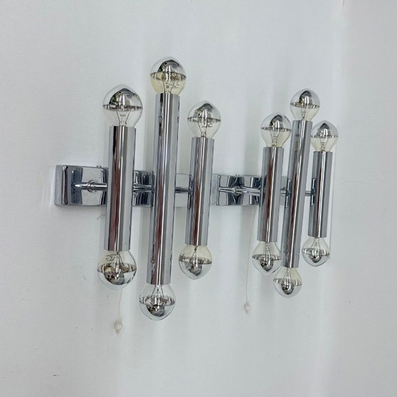 Image 1 of Paar Gaetano Sciolari Wandlampen Leuchter Chrom Rohr , 1970er Jahre