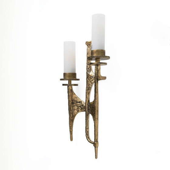 Paar brutalistische Bronze-Wandleuchten und Murano-Glas-Sconces von Felix Agostini (photo 4 of 8)