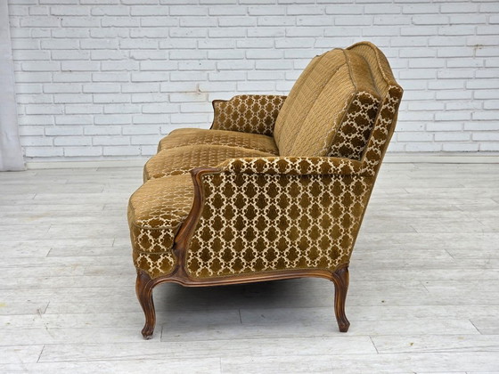 Image 1 of 1950s, Danish 3-seater sofa, furniture velour, carved ash wood.