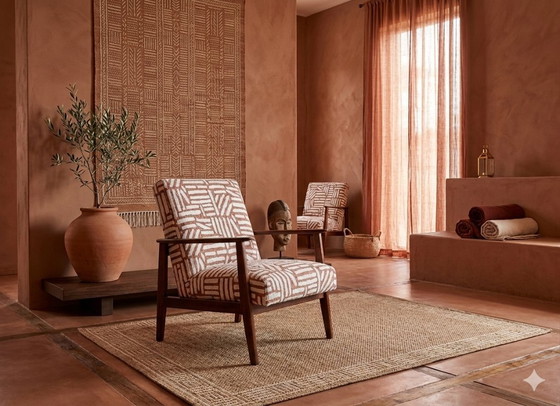Image 1 of Mid-century moderne loungestoel met etnische jacquardafwerking, 1970