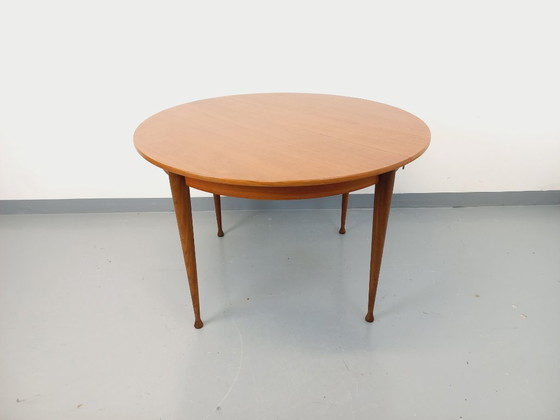 Image 1 of Vintage Scandinavian style round teak dining table from the 1950s/60s with extension
