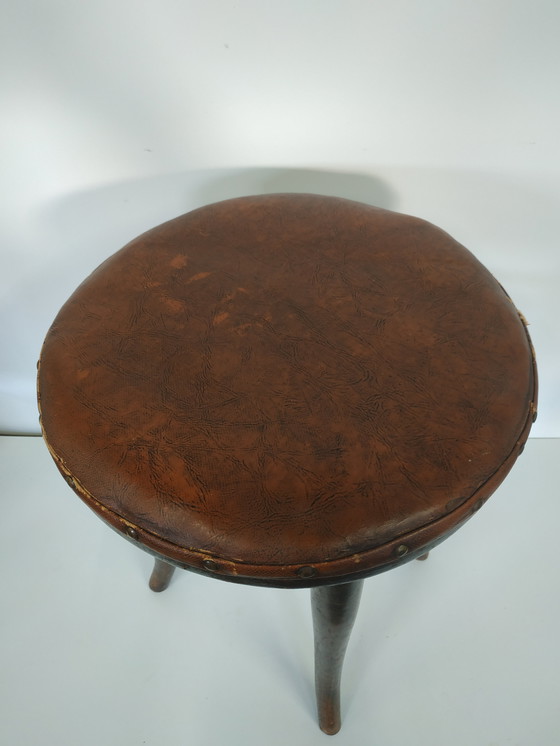 Image 1 of Vintage Antieke Thonet Kruk Stool (Webbing/Leer)