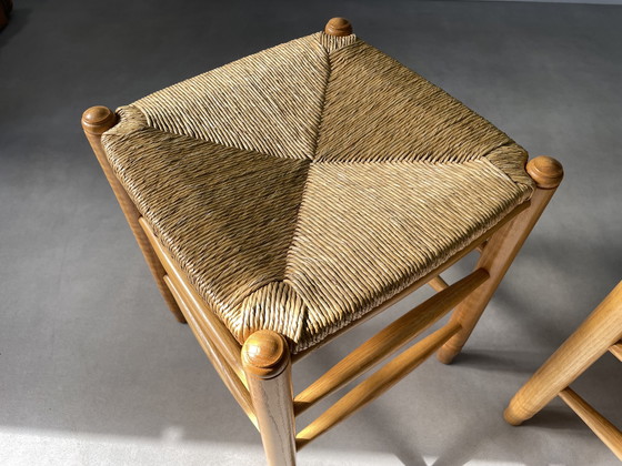 Image 1 of Ensemble de 2 tabourets en osier vintage des années 1960