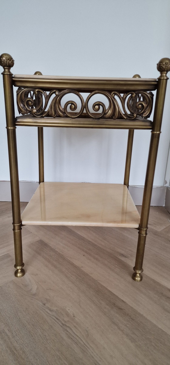 Image 1 of table d'appoint d'angle vintage en marbre onyx