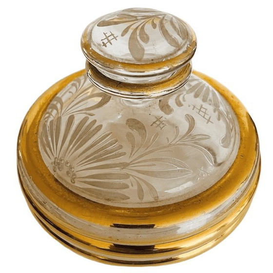 Image 1 of Art Deco hand painted dressing table set glass 1950's