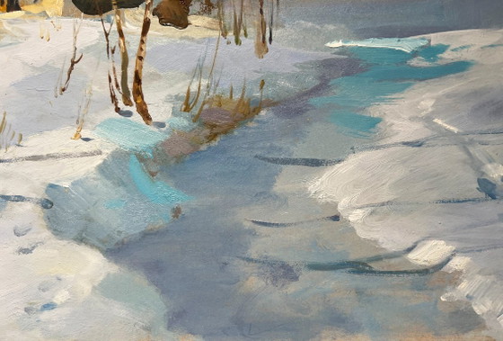 Image 1 of Original Oil Painting Winter Forest Landscape Winter breeze in the forest