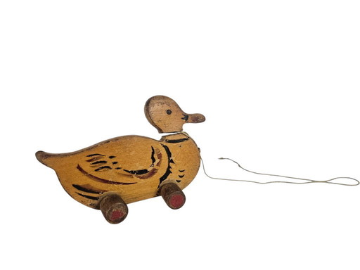 Pièce de musée - Jouet - Canard à bascule / jouet à tirer - Bois - Années 1930