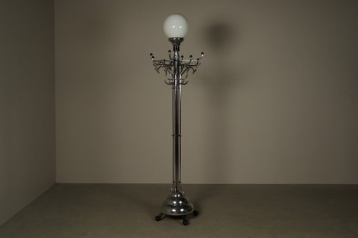Large Art Deco coat rack/floor lamp – vloerlampen, Brass, Chrome, Vintage