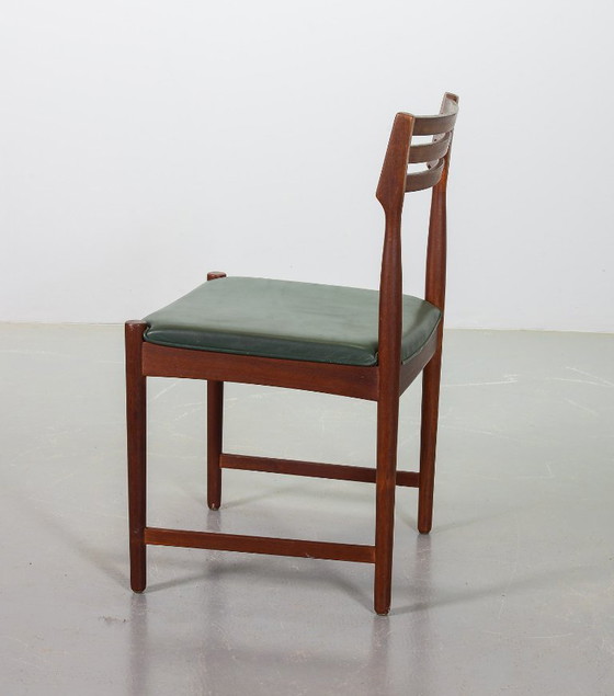 Image 1 of Vintage Design Teak Wooden Dining Chairs with Racing Green Leather Seatings Designed by Severin Hansen for Bovenkamp. Set of 4.