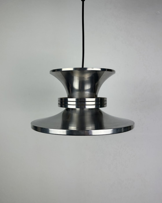 Image 1 of Danish Space Age UFO Brushed Aluminum Pendant Lamp Sputnik design Mid Century Modern 70s Industrial Minimalist 1970s Denmark