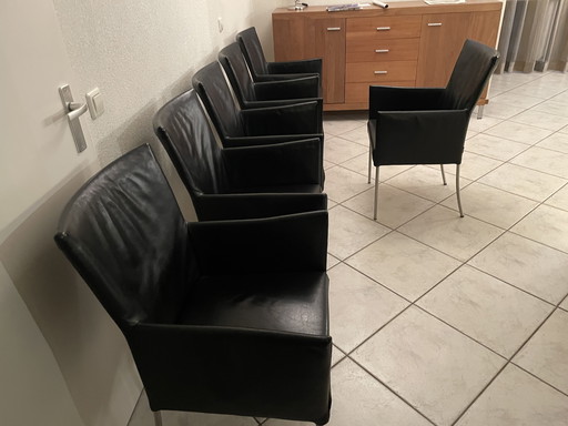 Esszimmerstühle (6) aus schwarzem Leder