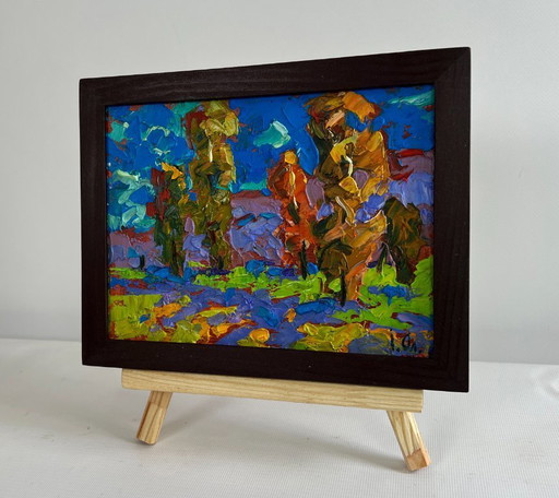 Original Oil Painting Summer Nature Landscape The rustle of trees in the wind