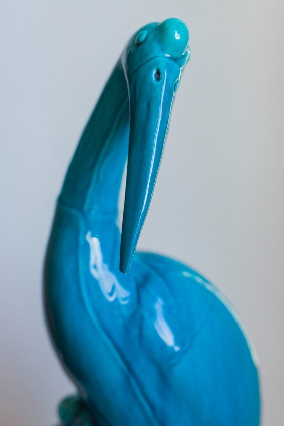 Image 1 of  Figurina di gru cinese smaltata di turchese, anni '50