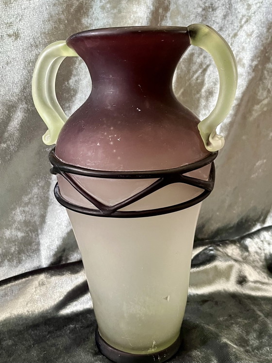 Image 1 of Hand-blown Art Deco amphora vase frosted glass