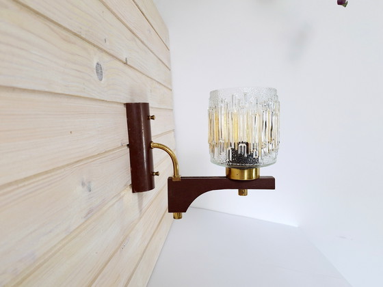 Image 1 of Vintage Wall Wood Lamp, Wood with Glass Shade